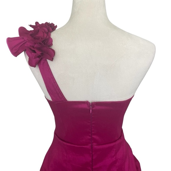 Forever 21 One Shoulder Mini Dress Women Size L Babydoll Floral Hot Pink Elegant - Picture 6 of 8
